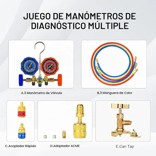 Vista 5 de Bomba de vacío de una sola etapa de 3.5CFM 1/4HP con manómetro múltiple de 3 vías para refrigeración HVAC, compatible con R12, R22, R134A, R502