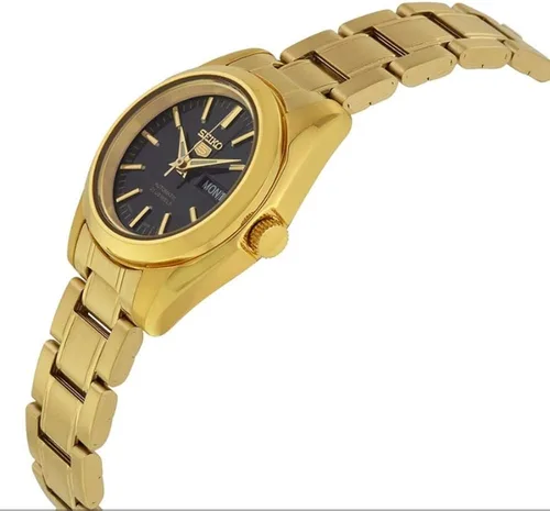 Vista 6 de Seiko Reloj automático para mujer 5 SYMK22K de acero inoxidable dorado con esfera negra