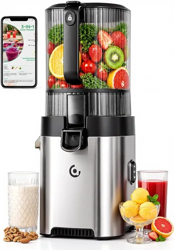 Vista 10 de AMZCHEF Exprimidor de prensa en frío, Juicer lento de autoalimentación de Negro mate