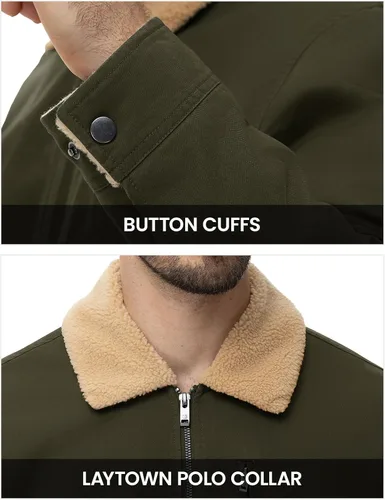 Vista 5 de TBMPOY Chaqueta de invierno para hombre, forro polar de sherpa grueso, de algodón, con cremallera completa, bolsillos con cremallera