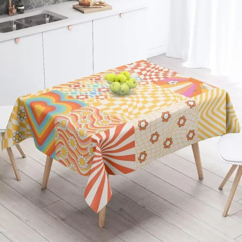 Vista 6 de Mantel azteca suroeste, diseño étnico tribal geométrico, estilo vintage, bohemio, elegante, lavable, para comedor, cocina, granja, fiesta