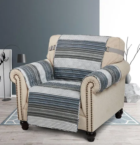 Vista 41 de Brilliant Sunshine Blue Plaids & Stripes - Funda para sillón de sofá, asiento de 23 pulgadas Patchwork Design, Non Slip Sofa Cover, Quilted