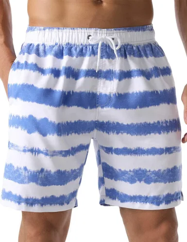 Vista 12 de Nonwe Traje de baño para hombre, ropa de playa, secado rápido, retro, suave, lavado, con cordón 275-Negro
