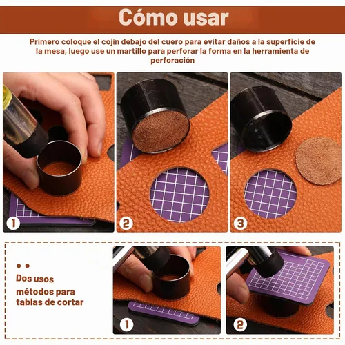 Vista 5 de 8 piezas de herramientas de corte de círculo de cuero, troqueles de corte de cuero 20 25 30 35 40 45 50 55mm High Carbon Steel Round Craft