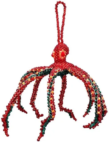 Vista 5 de Figura colgante de pulpo con cuentas de animales marinos, adorno de semillas de vidrio checo con cuentas colgantes, decoración hecha a mano, Verde