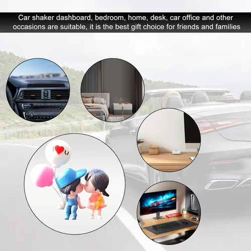 Vista 6 de DXNQ Lindas decoraciones de tablero de automóvil para parejas, preciosas figuras de dibujos animados de besos, adorno de automóvil