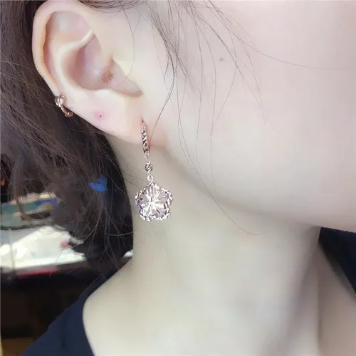 Vista 5 de SAGEKING 2024 New 585 Purple Gold Hollow Luxury Flower Ear Buckle Fashion Exquisite Jewelry 14K Rose Gold Drop Earrings For Women For Girlfriend