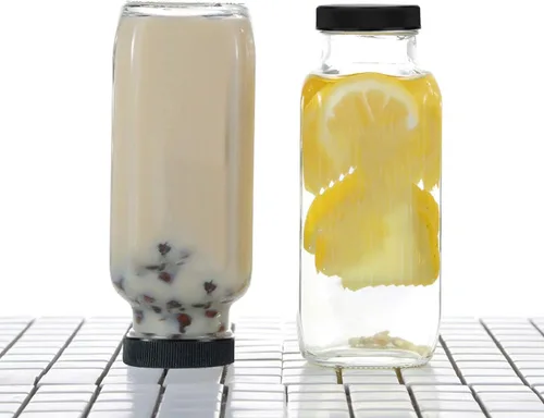 Vista 4 de Botellas de vidrio de 8 onzas, botella de agua de vidrio reutilizable con tapas herméticas, tarros de bebida vintage para batidos, kombucha, té
