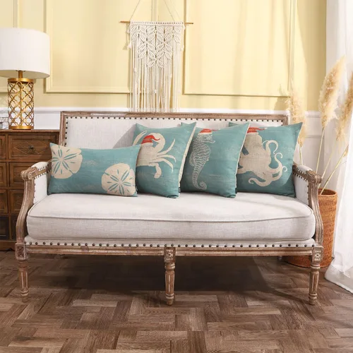 Vista 2 de TRENDIN Funda de almohada de playa de 12 x 20 pulgadas, decoración marina marina rectangular, funda de cojín de lino para sofá, decoración rústica
