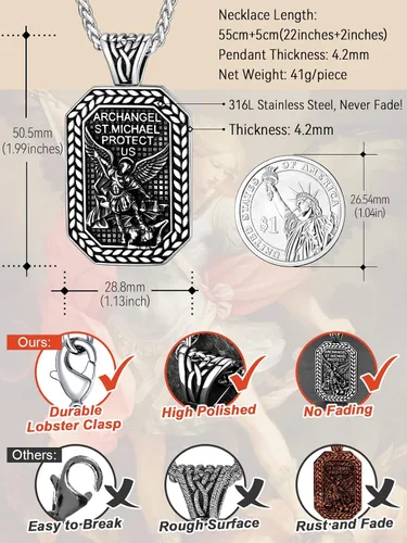 Vista 6 de FaithHeart Saint Michael Necklace, Stainless Steel18K Gold Plated St Michael the Archangel Pendant Amulet for Men Women with Gift Packaging