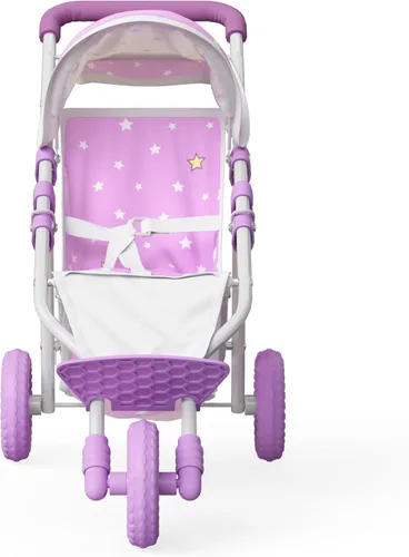 Vista 2 de Olivia's Little World Cochecito de Muñeca Bebé estilo jogging con toldo, cinturón de seguridad y espacio de almacenamiento, morado y blanco