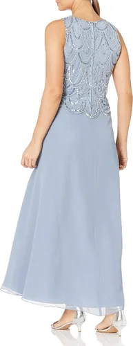 Vista 4 de J Kara Vestido corto sin mangas con cuentas para mujer con bufanda