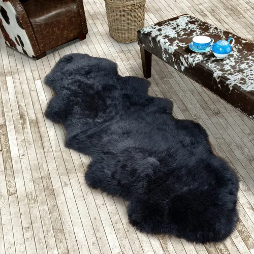 Vista 53 de HUAHOO Alfombra de piel de oveja genuina prémium Negra Real de Australia Piel de oveja natural de lujo, alfombra esponjosa de lana de cordero