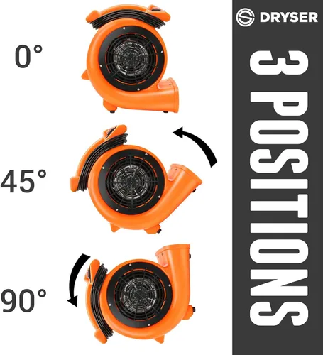 Vista 5 de Dryser 6pk Air Mover - Ventilador de piso industrial de 2 velocidades 1/2 HP - Ventilador de secado de alfombras naranja