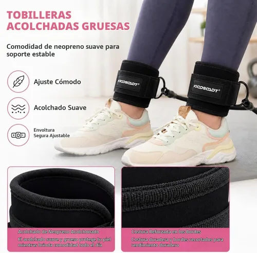 Vista 5 de Ankle Resistance Bands with Cuffs, Natural Latex Tubes, 3 Levels for Leg and Glute Workouts, Padded Ankle Straps for Kickbacks, Hip Training and