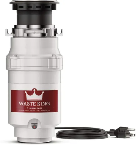 Vista 2 de Waste King L-1001 Triturador de basura con cable de alimentación, 1/2 HP y triturador de basura L-111 con cable de alimentación, 1/3 HP, gris