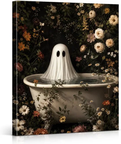 Vista 10 de QPVXSST Arte de Pared Interesante de Fantasma de Halloween para Baño, Póster Impreso en Lienzo de Estilo Gótico, Decoración de Baño con Diseño