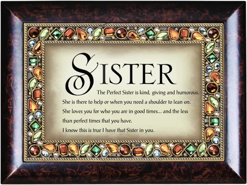 Vista 2 de Cottage Garden The Perfect Sister is Kind Giving Amber Earth Tone Jeweled Music Box Plays Edelweiss