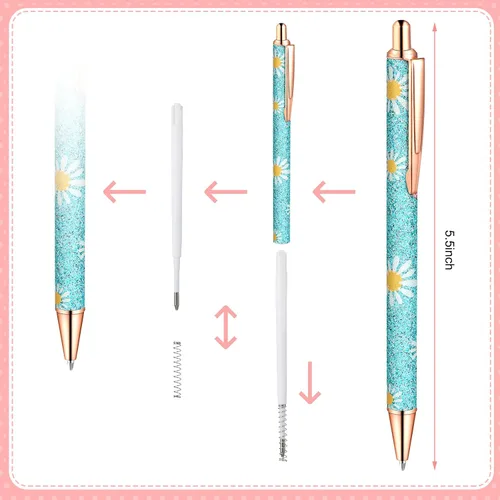 Vista 2 de Epakh 11 piezas bolígrafos de lujo para mujer, bolígrafos retráctiles de metal con purpurina brillante y bonitos, tinta negra, punta media de 1.0