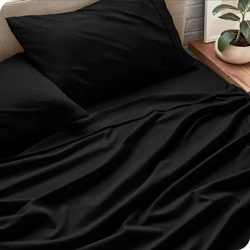 Vista 2 de Juego de sábanas de 4 piezas (1 sábana encimera + 1 sábana bajera + 2 fundas de almohada) 100% algodón natural que se ajusta a colchones de hasta 12