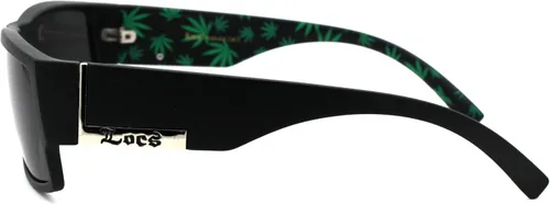 Vista 3 de Locs Marihuana Pot Leaf Print Rectangular Mad Dog Gafas De Sol Mate Negro Verde