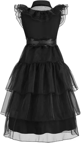 Vista 4 de Yipkorra Disfraz de Addams para niñas, vestido de princesa para Halloween, cosplay, fiesta
