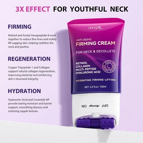 Vista 5 de Crema reafirmante para el cuello con retinol, AH-8 Hexapéptido Colágeno, reafirma la piel flácida en el cuello y escote, promueve la reparación