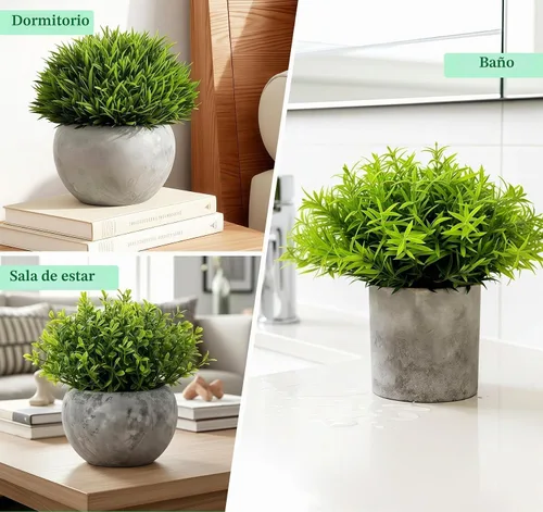 Vista 4 de Lemonfilter Pequeñas plantas falsas, paquete de 5 plantas artificiales de eucalipto en maceta para interiores, plantas falsas de plástico