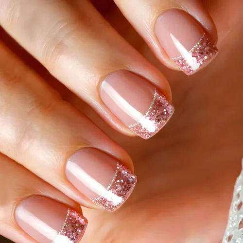 Vista 36 de Uñas postizas cortas cuadradas MABKJLF, uñas francesas falsas con gradiente, uñas de cobertura completa, flores blancas, uñas falsas con diseños