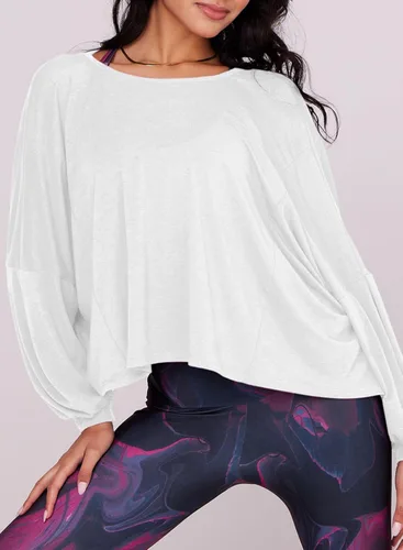 Vista 3 de Dokotoo Camiseta atlética suave de manga farol para mujer, camisetas de yoga ahuecadas para otoño, gimnasio, entrenamiento, espalda
