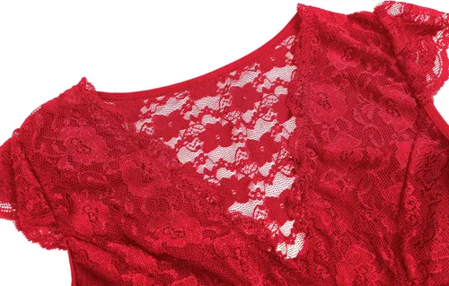 Vista 3 de Ropa interior de encaje floral para mujer, para dormir, talla grande, de malla