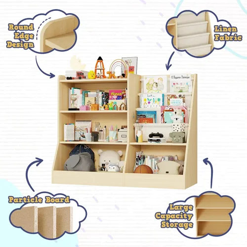 Vista 3 de IKALIFE Estantería de madera grande para niños de 39" y organizador de almacenamiento de juguetes, librero para bebés con estante colgante