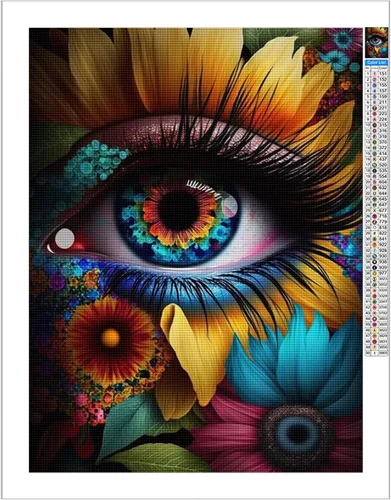 Vista 2 de Pintura de diamantes 5D pestañas de ojos de colores por números, kits de pintura con diamantes, arte de cristal, manualidades, taladro completo