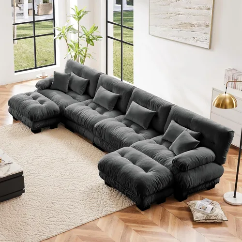 Vista 16 de Otomana beige para sofá modular modular, sofá individual, asiento otomano para sofá modular convertible, sofás de terciopelo para sala de estar