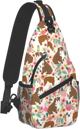 Vista 2 de Lindo regalo para perro, diseño de flores de rosas, animales florales con estampado 3D, plegable, mochila cruzada para hombres y mujeres, Bolsa