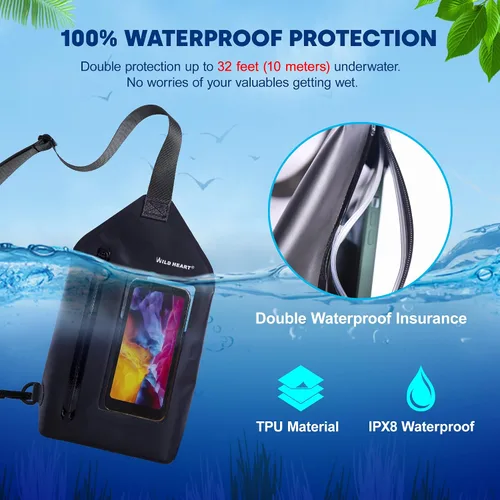 Vista 2 de WILD HEART Bolsa impermeable para el pecho, bolsa de buceo de moda, piscina, playa, bolsa subacuática, totalmente impermeable, pesca en mar, buceo