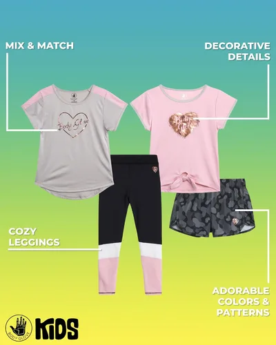 Vista 2 de Body Glove Conjunto de pantalones cortos activos para niña, camiseta de 4 piezas, camiseta sin mangas, pantalones cortos para bicicleta, leggings