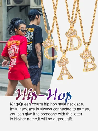 Vista 7 de Richsteel A-Z Crown Initial Necklace For Men Women 18K Gold Plated Shiny Cubic Zirconia Monogram Pendant with 22'' Chain+2'' (Extended) Fashion