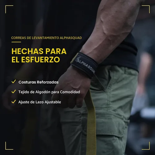 Vista 3 de ALPHASQUAD Correas de levantamiento para levantamiento de pesas – Correas de muñeca resistentes para levantamiento de pesas con envolturas de Negro