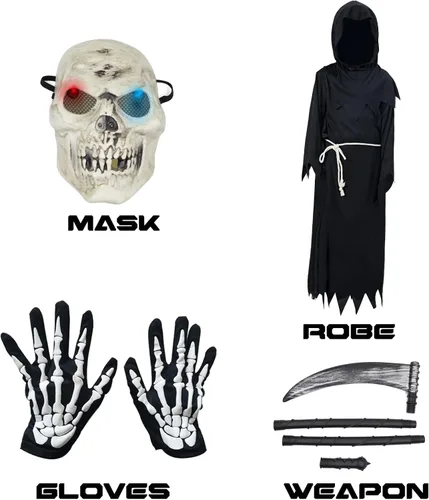 Vista 4 de Grim Reaper Halloween Costume for Kids Scream Costume with Light Up Red Eyes