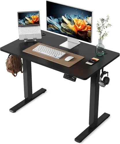 Vista 20 de YIHAYO Escritorio eléctrico de pie, escritorio de pie de 48 x 24 pulgadas con tablero de empalme, escritorio de pie para sentarse, mesa de Marco