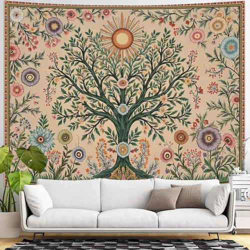 Vista 8 de Lunerfex Tapiz de árbol de la vida, tapiz de pared de fase lunar, tapices verdes para dormitorio, techo, tapices para colgar en la pared
