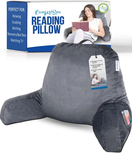 Vista 16 de ComfortSpa - Almohada de lectura para cama tamaño adulto, almohada de respaldo con brazos, bolsillos y funda lavable; Úsela como almohada de cama