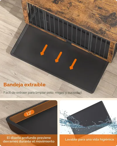 Vista 7 de Feandrea Muebles de jaula para perros, perrera de 38 pulgadas para perros de hasta 70 libras, con bandeja extraíble, mesa auxiliar de jaula