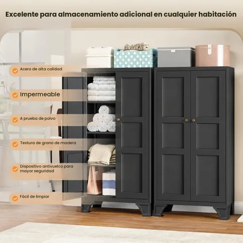 Vista 8 de Yizosh Small Metal Garage Storage Cabinet,Kitchen Pantry Storage Cabinet Negro