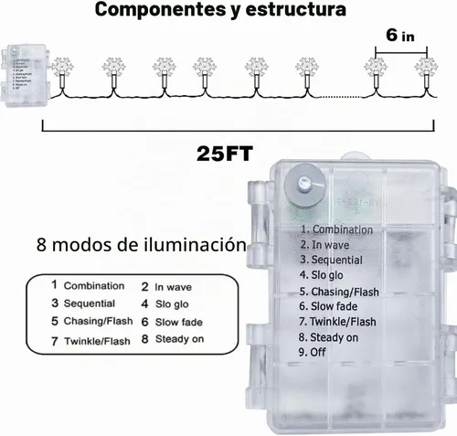 Vista 2 de Dazzle Bright Cadenas de luces de copo de nieve de Navidad, paquete de 2, total de 100 LED, 50 pies, luces de Navidad que funcionan con baterías Azul