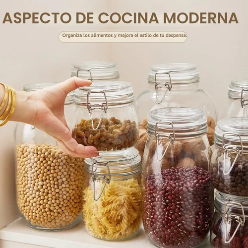 Vista 3 de Tarros de vidrio para almacenamiento de alimentos de 1 galón con tapas herméticas, juego de 1 – Recipientes transparentes con cierre de clip