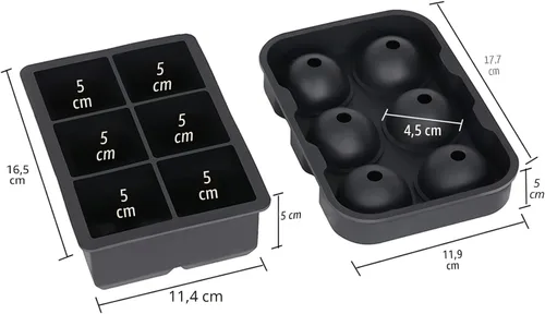 Vista 7 de Ticent Bandejas de cubitos de hielo (juego de 2), molde de silicona para bolas de hielo con forma de esfera para whisky con tapas y moldes cuadrados