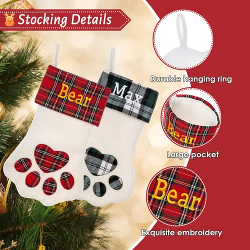 Vista 4 de Calcetines personalizados para mascotas Ulico, calcetines de Navidad personalizados para perros y gatos, calcetines de Navidad grandes bordados
