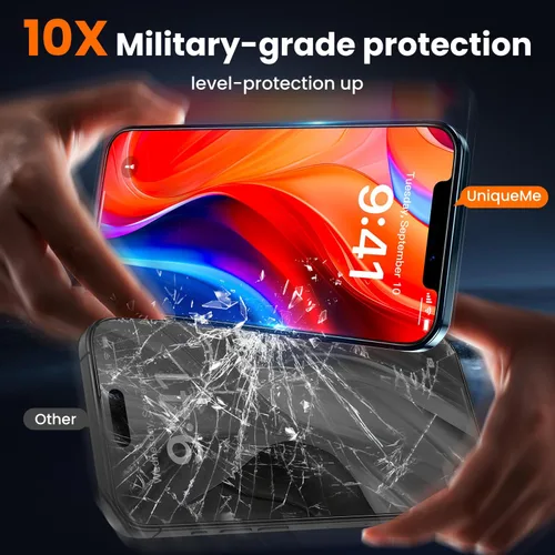 Vista 5 de UniqueMe - Protector de pantalla con filtro de privacidad para iPhone 12 Pro Max - [Resistente a roturas de grado militar y dureza 9H+] Protector